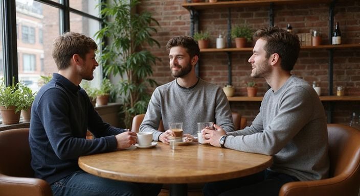 Groep jonge volwassenen geniet van een gezellige bijeenkomst in een café. Groep jonge volwassenen geniet van een gezellige bijeenkomst in een café