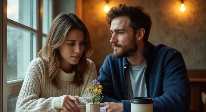 Een stel bespreekt privacy tijdens hun dates in een café