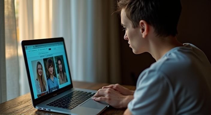 Een persoon zoekt verbinding op een datingwebsite op hun laptop