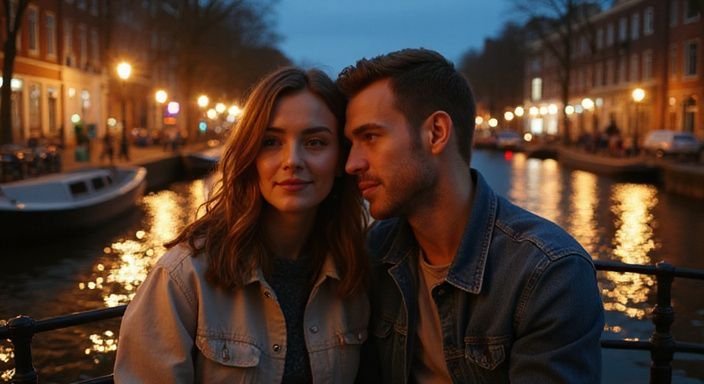 Een stel geniet van een romantische boottocht door Amsterdam